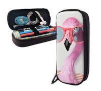 Dwrepo Trousse à crayons en cuir avec fermeture éclair - Trousse à crayons Hello Glasses Flamingo - Jolie trousse à crayons pour homme et femme - Noir - Taille unique - L, Noir , Taille unique, Taille