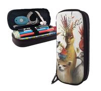 Dwrepo Trousse à crayons en cuir avec fermeture éclair - Trousse à crayons mignonne pour homme et femme - Noir - Taille unique - L, Noir , Taille unique, Taille L