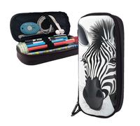 Dwrepo Trousse à crayons en cuir avec fermeture éclair - Trousse à crayons zèbre mignonne pour homme et femme - Noir - Taille unique - L, Noir , Taille unique, Taille L