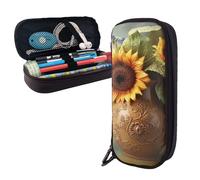 Dwrepo Trousse à crayons en cuir avec fermeture éclair - Vase tournesol - Jolie trousse à crayons pour homme et femme - Noir - Taille unique - L, Noir , Taille unique, Taille L