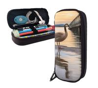 Dwrepo Trousse à crayons en cuir avec fermeture éclair Wild Goose by the Bridge - Jolie trousse à crayons pour homme et femme - Noir - Taille unique - L, Noir , Taille unique, Taille L