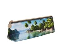 Dwrepo Trousse à crayons en cuir pour homme et femme avec fermeture éclair - Belle île dans la mer - Petite trousse de maquillage pour pièces de monnaie - Pour le travail, les fournitures de bureau,