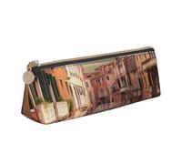 Dwrepo Trousse à crayons en cuir pour homme et femme avec fermeture éclair - Belle trousse à crayons avec vue sur le canal de Venise - Petite trousse de maquillage pour pièces de monnaie - Pour le