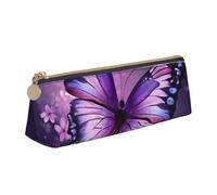 Dwrepo Trousse à crayons en cuir pour homme et femme avec fermeture éclair - Belle trousse à crayons violette avec motif papillon - Petite trousse de maquillage pour pièces de monnaie pour le travail