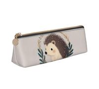 Dwrepo Trousse à crayons en cuir pour homme et femme avec fermeture éclair - Trousse à crayons portable avec petit hérisson mignon - Petite trousse de maquillage pour pièces de monnaie - Pour le