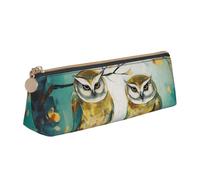 Dwrepo Trousse à crayons en cuir pour homme et femme avec fermeture éclair - Trousse portable pour couple de chouettes, perchoirs, arbres, stylos, maquillage, pièces de monnaie pour le travail et le