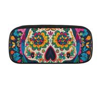 Dwrepo Trousse à crayons portable avec motif tête de mort mexicaine - Grande capacité - Pour adultes - Cadeau de bureau - Plusieurs crânes mexicains - Taille unique, Nombreux crânes mexicains, Taille