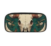 Dwrepo Trousse à crayons portable avec motif tête de taureau - Grande capacité - Cadeau de bureau - Taille unique, Tête de mort de taureau, Taille unique, Trousse à crayons