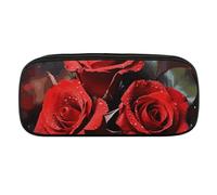 Dwrepo Trousse à crayons romantique avec roses rouges - Grande capacité - Trousse de maquillage pour adultes - Cadeau de bureau - Roses rouges romantiques - Taille unique, Roses rouges romantiques,