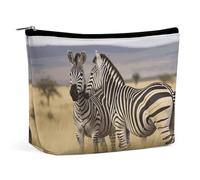Dwrepo Trousse de maquillage de voyage de grande capacité, trousse de maquillage en cuir synthétique pour femme, zèbres en Afrique du Sud, trousse de toilette portable à fermeture éclair, blanc,