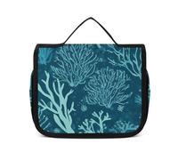 Dwrepo Trousse de toilette à suspendre pour femmes et hommes, trousse de maquillage portable et imperméable, trousse de toilette de voyage à motif d'algues vertes, algues bleues marines, 22,5 x 18,5