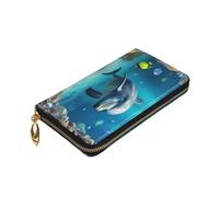 Dwrepo Underwater World Portefeuille en cuir avec fermeture éclair pour femme Motif dauphin Grande capacité Porte-cartes pour homme et femme Noir Taille unique Noir Taille unique, Noir , Taille unique