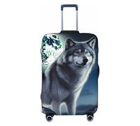 Dwrepo Wolf Under Moon Housse de bagage élastique lavable anti-rayures en élasthanne pour bagages de 45,7 à 81,3 cm, Noir , M