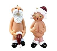 DWTECH Naughty Santa - Lot de 2 bonnets décoratifs de Noël de 8 cm, Père Noël nu pour décoration de table d'intérieur, décoration de fête de Noël, jouets à suspendre
