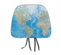 DWTJKMS 1 housse de protection réglable et réutilisable pour appuie-tête de voiture motif carte du monde - Accessoires d'intérieur de voiture - Jolie housse de protection vintage pour la plupart des