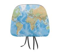DWTJKMS 1 housse de protection réglable et réutilisable pour appuie-tête de voiture motif carte du monde - Accessoires d'intérieur de voiture - Jolie housse de protection vintage pour la plupart des