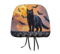 DWTJKMS 1 housse réglable et réutilisable pour appuie-tête de siège de voiture motif chat noir sur le toit - Accessoires d'intérieur de voiture mignons et vintage - Pour la plupart des voitures