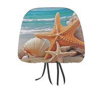 DWTJKMS 1 housse réglable et réutilisable pour appuie-tête de siège de voiture, motif étoile de mer, coquillage, accessoire de siège de voiture vintage mignon, pour la plupart des voitures