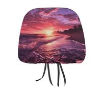 DWTJKMS 1 housse réglable et réutilisable pour appuie-tête de voiture - Motif coucher de soleil sur la plage - Accessoires d'intérieur de voiture - Jolie housse de protection vintage pour la plupart