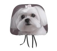DWTJKMS Adorable housse d'appui-tête de voiture en forme de chien maltais, réglable, réutilisable, accessoire d'intérieur de voiture, mignon vintage, housse de protection pour la plupart des voitures