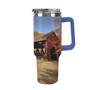 DWTJKMS Albany Gobelet en acier inoxydable avec poignée et paille - Gobelet isotherme à double paroi sous vide - Réutilisable - Garde au froid ou au chaud - 1200 ml - Bleu foncé