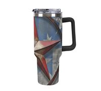 DWTJKMS American Wastern Texas Star Gobelet en acier inoxydable de 1200 ml étanche de grande capacité avec poignée et paille, gobelet isotherme à double paroi sous vide, réutilisable, garde froid ou
