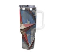 DWTJKMS American Wastern Texas Star Gobelet en acier inoxydable de 1200 ml étanche de grande capacité pour voiture avec poignée et paille, gobelet isotherme à double paroi sous vide, réutilisable