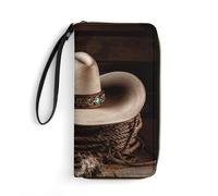 DWTJKMS American West Rodeo Hat Portefeuille long en cuir PU fin pour homme femme portefeuille minimaliste avec fentes pour cartes, blanc, 19,7 x 10,5 cm, blanc, 19.7x10.5cm