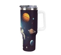 DWTJKMS Astronaut Solar System Planets Gobelet en acier inoxydable étanche de grande capacité avec poignée et paille - Tasse isotherme à double paroi sous vide réutilisable pour garder les boissons