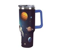 DWTJKMS Astronaut Solar System Planets Gobelet en acier inoxydable étanche de grande capacité avec poignée et paille - Tasse isotherme à double paroi réutilisable pour garder au froid ou au chaud