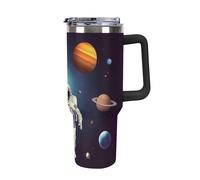 DWTJKMS Astronaut Solar System Planets Gobelet en acier inoxydable étanche de grande capacité avec poignée et paille - Tasse isotherme à double paroi sous vide réutilisable pour garder au froid ou au