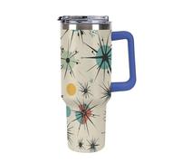 DWTJKMS Atomic Stars Gobelet en acier inoxydable à motif rétro - Anti-fuite - Grande capacité - Tasse de voiture avec poignée et paille - Gobelet isotherme à double paroi sous vide - Réutilisable