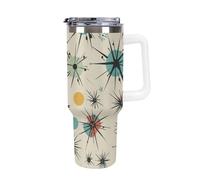 DWTJKMS Atomic Stars Gobelet en acier inoxydable à motif rétro - Anti-fuite - Grande capacité - Tasse de voiture avec poignée et paille - Gobelet isotherme à double paroi sous vide - Réutilisable