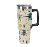 DWTJKMS Atomic Stars Gobelet en acier inoxydable à motif rétro - Anti-fuite - Grande capacité - Tasse de voiture avec poignée et paille - Gobelet isotherme à double paroi sous vide - Réutilisable