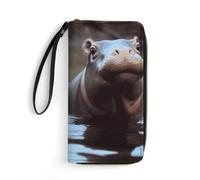 DWTJKMS Baby Hippos Portefeuille long fin en cuir PU pour homme femme portefeuille minimaliste avec fentes pour cartes, blanc, 19,7 x 10,5 cm, blanc, 19.7x10.5cm