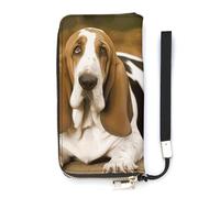 DWTJKMS Basset Hound Long portefeuille fin en cuir synthétique pour homme et femme, portefeuille minimaliste avec emplacements pour cartes, blanc, 20 x 10,5 cm, blanc, 20x10.5cm