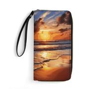 DWTJKMS Beach Sunrise Long portefeuille fin en cuir PU pour homme femme portefeuille minimaliste avec fentes pour cartes, blanc, 19,7 x 10,5 cm, blanc, 19.7x10.5cm