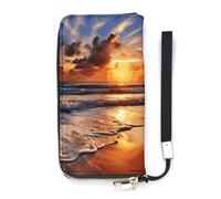 DWTJKMS Beach Sunrise Long portefeuille fin en cuir PU pour homme femme portefeuille minimaliste avec fentes pour cartes, blanc, 20 x 10,5 cm, blanc, 20x10.5cm