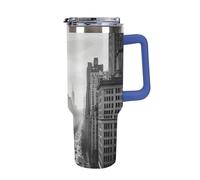 DWTJKMS Black And White New York Gobelet en acier inoxydable de 1200 ml étanche - Tasse de grande capacité avec poignée et paille - Tasse isotherme à double paroi sous vide réutilisable pour garder au