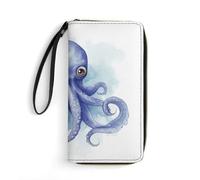 DWTJKMS Blue Little Octopus Portefeuille long fin en cuir synthétique pour homme et femme Portefeuille minimaliste avec emplacements pour cartes, blanc, 19,7 x 10,5 cm, blanc, 19.7x10.5cm