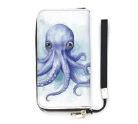 DWTJKMS Blue Little Octopus Portefeuille long fin en cuir synthétique pour homme et femme Portefeuille minimaliste avec emplacements pour cartes, blanc, 20 x 10,5 cm, blanc, 20x10.5cm