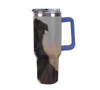 DWTJKMS Border Collie Gobelet en acier inoxydable de 1200 ml étanche - Tasse de voiture avec poignée et paille - Tasse isotherme à double paroi sous vide réutilisable pour garder au froid ou au chaud