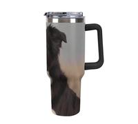 DWTJKMS Border Collie Gobelet en acier inoxydable de 1200 ml étanche - Tasse de voiture avec poignée et paille - Tasse isotherme à double paroi sous vide réutilisable pour garder le froid ou le chaud