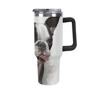 DWTJKMS Boston Terrier Gobelet en acier inoxydable étanche de grande capacité avec poignée et paille - Tasse isotherme à double paroi sous vide - Réutilisable - Garde les boissons froides ou chaudes