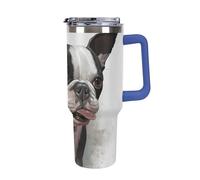 DWTJKMS Boston Terrier Gobelet en acier inoxydable étanche de grande capacité avec poignée et paille - Tasse isotherme à double paroi sous vide - Réutilisable - Garde au froid ou au chaud - Style bleu
