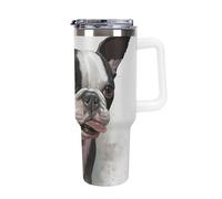 DWTJKMS Boston Terrier Gobelet en acier inoxydable étanche de grande capacité avec poignée et paille - Tasse isotherme à double paroi sous vide - Réutilisable - Garde les boissons froides ou chaudes