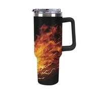 DWTJKMS Burning Tennis Pictures Gobelet en acier inoxydable de 1,2 l - Anti-fuite - Grande capacité - Tasse de voiture avec poignée et paille - Gobelet isotherme à double paroi sous vide