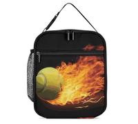 DWTJKMS Burning Tennis Pictures Sac à déjeuner isotherme, étanche pour homme et femme, avec poignée, boîte à déjeuner isotherme réutilisable pour bureau, travail, pique-nique