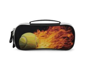 DWTJKMS Burning Tennis Pictures Trousse de maquillage en cuir portable Petit organisateur de cosmétiques étanche trousses de toilette pinceaux, crayons et accessoires de maquillage de voyage