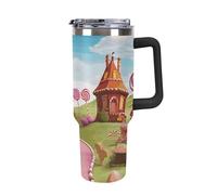 DWTJKMS Candy Land - Gobelet en acier inoxydable de 1200 ml, étanche, grande capacité pour voiture avec poignée et paille, gobelet isotherme à double paroi, réutilisable, garde froid ou chaud, noir